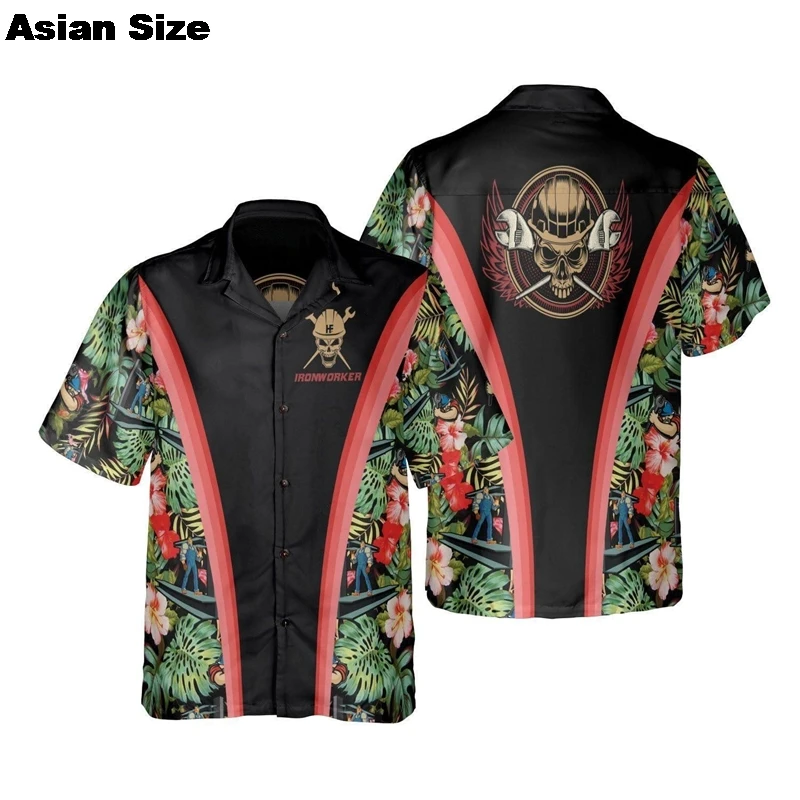 Tropical Ironworker 3D Print Shirts For Men Clothes Unique Work Beach Shirt Casual Worker Graphic Short Sleeve Hawaiian Blouses