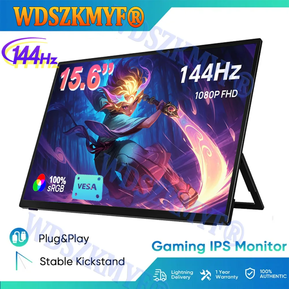 

Портативный монитор 144 Гц 15,6 дюйма, 60 Гц, 1080P, 16:9 HDR с низким синим светом для XBox PS4/5 Switch, удлинитель сотового телефона, ПК, ноутбука