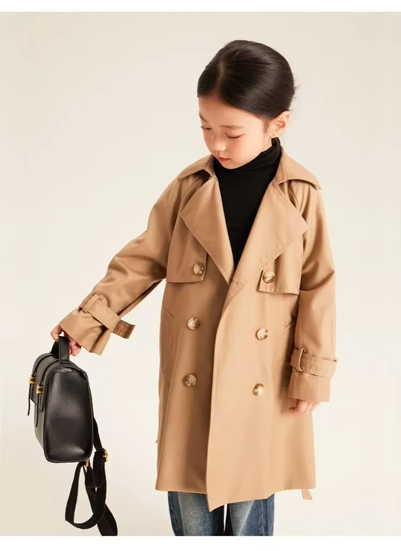 Girls Trench Coat Jacket Spring Autumn 2026New Children's Coati Parent-child Clothing Middle Large Children's Clothing Long Coat