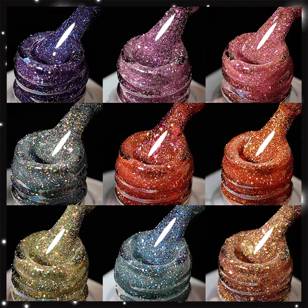 Vendeeni 9 Farben/Set Glitzer-Broken-Diamond-Gel-Nagellack, UV-LED-Gel-Lack mit reflektierendem Effekt und Display – Detail 7