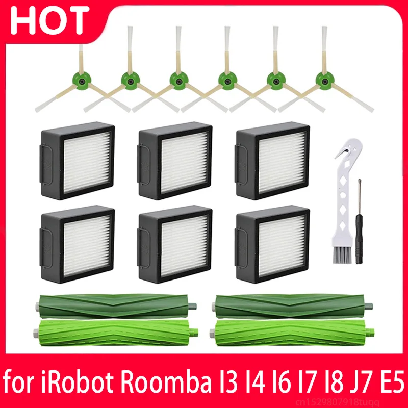 ل iRobot Roomba I3 I4 I6 I7 I8 J7 E5 E6 E7 روبوت قطع الغيار مكنسة كهربائية الملحقات الرئيسية الجانب فرشاة هيبا تصفية الغبار حقيبة