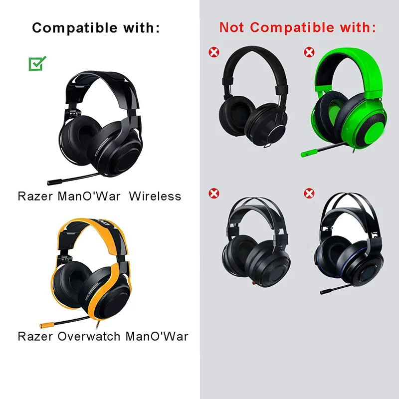 KUTOU Repacement Ear Pads Cushions for Razer ManO'War 7.1 Overwatch ManO'War Surround Sound Headphone Foam Earpads Cover