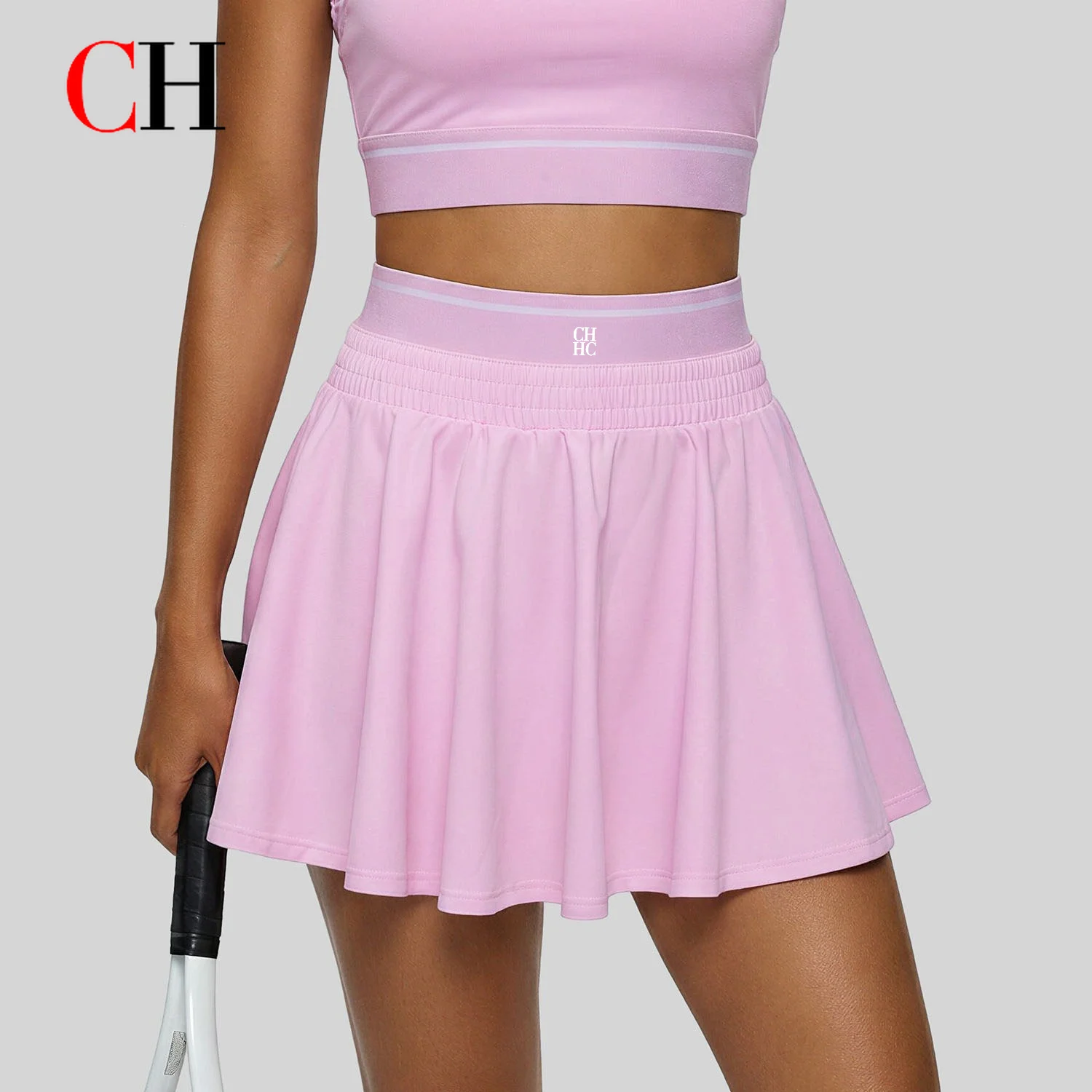 CH Women High Waist Tennis Skirt Pleated Athletic Skort Yoga Golf Running Workout Sports Mini Skirt