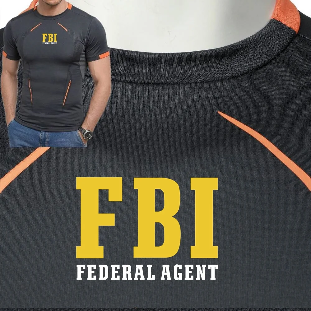 Men's Federal Agent FBI CIA Staff T-Shirt Thin Compression High Stretch Muscle Top Breathable Quick Dry Sun Protection Sport Tee