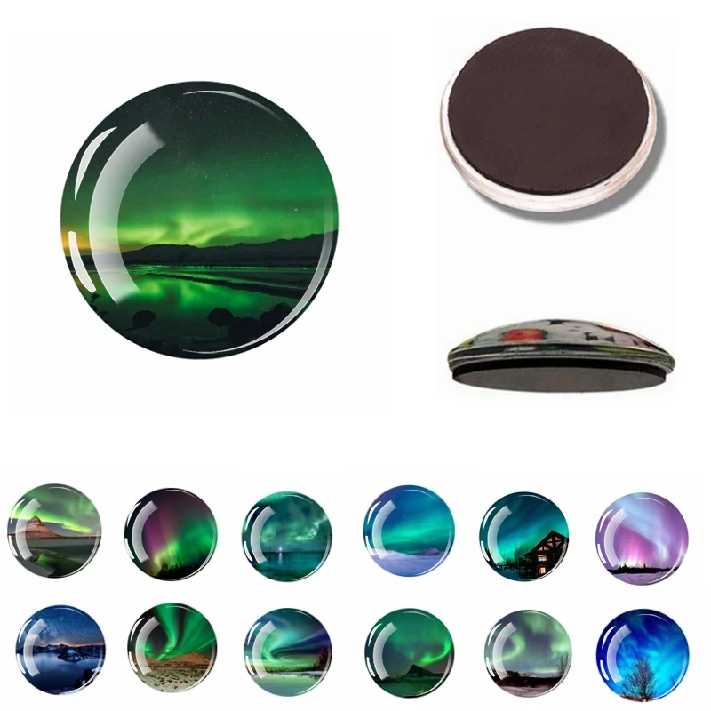 

Aurora Starry Sky Fridge Magnets Glass Dome Aurora Beauty Message Board Sticker Creative Home Decoration Refrigerator Sticker