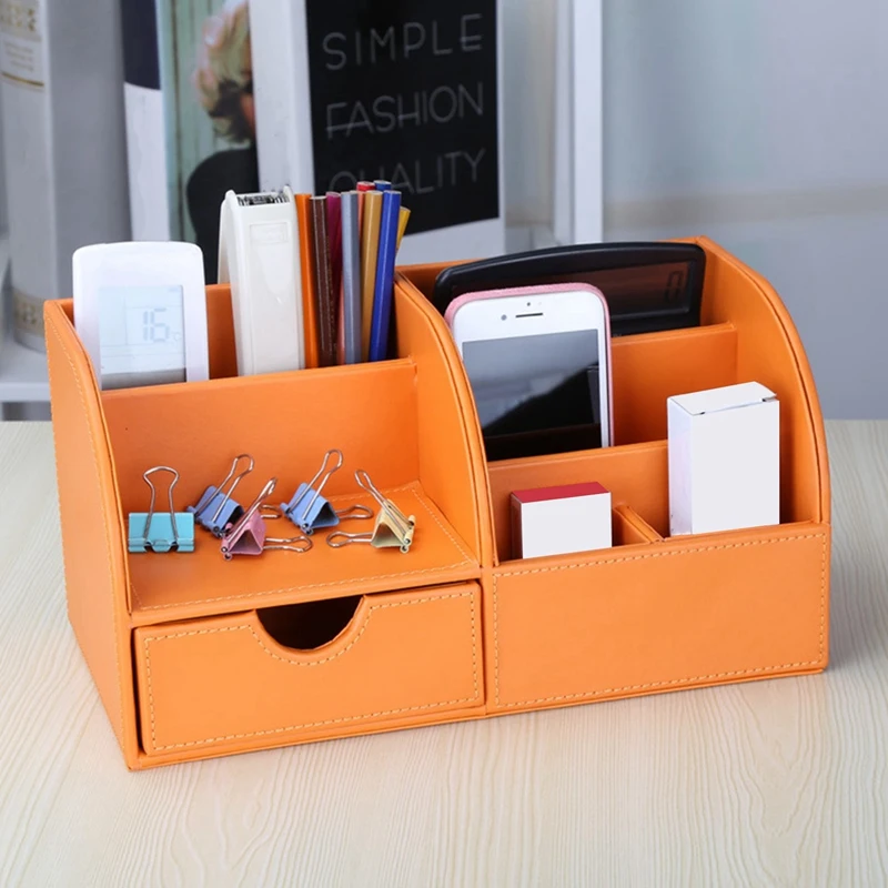 Многофункциональный кожаный большой держатель для ручек, ящик для хранения косметики с дистанционным управлением, настольный ящик для хранения канцелярских принадлежностей