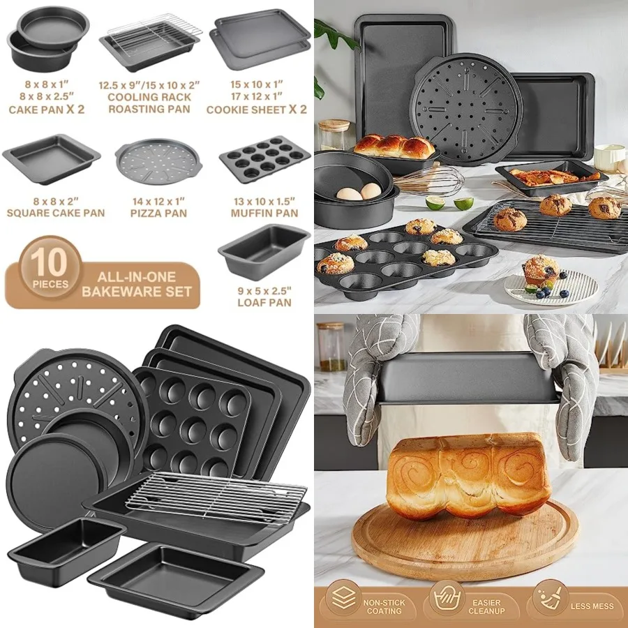 

Bakeware Sets, Baking Pans Set, Nonstick Oven Pan for Kitchen with Wider Grips, Including Rack, Cookie Sheet, Cake Pans, Loaf P