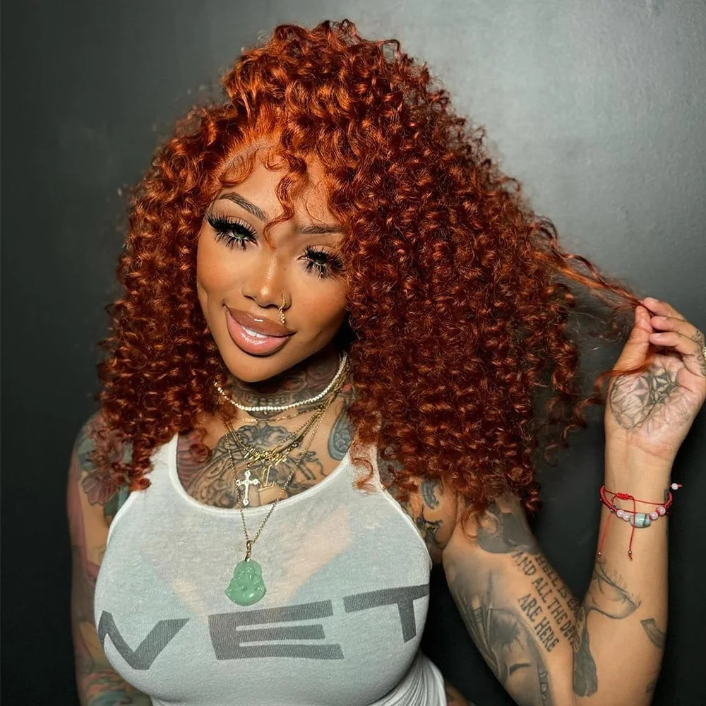 Linhua Ginger Orange #350 Colored Jerry Curly 5x5 Lace Wig Preplucked 13x4 Transparent Lace Wigs Remy 13x6 Lace Frontal Wig