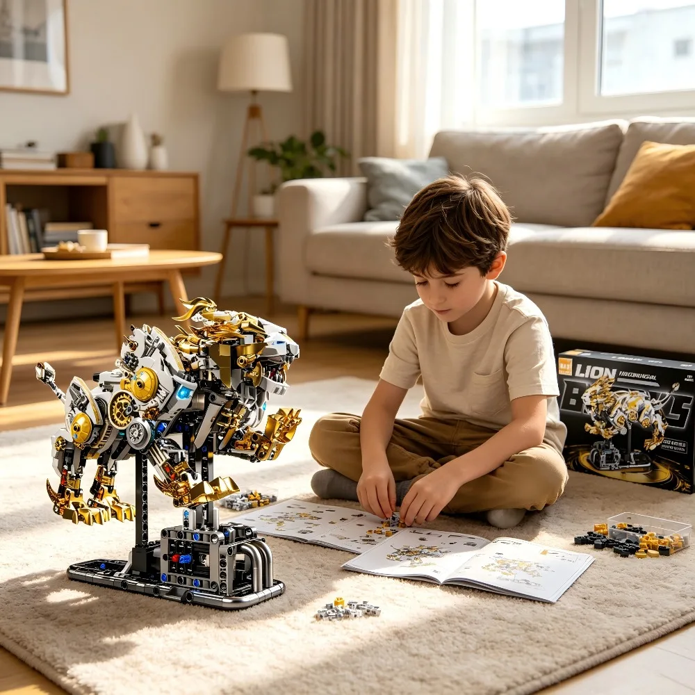 Creative MOC Mechanical Lion Animal Building Blocks 1073 PCS Movable Joints Collectible Model Gift for Kids & Adults