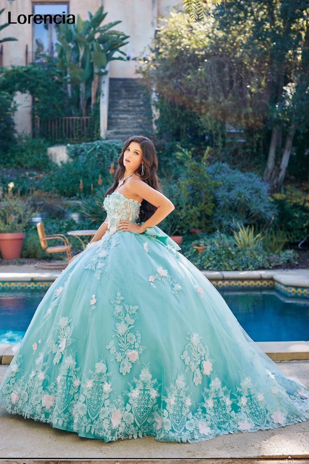 Vestido De quinceañera verde menta mexicana personalizado, vestido De baile con apliques florales rosas, corsé con cuentas, dulce 16, Vestidos De 15 Años YQD837