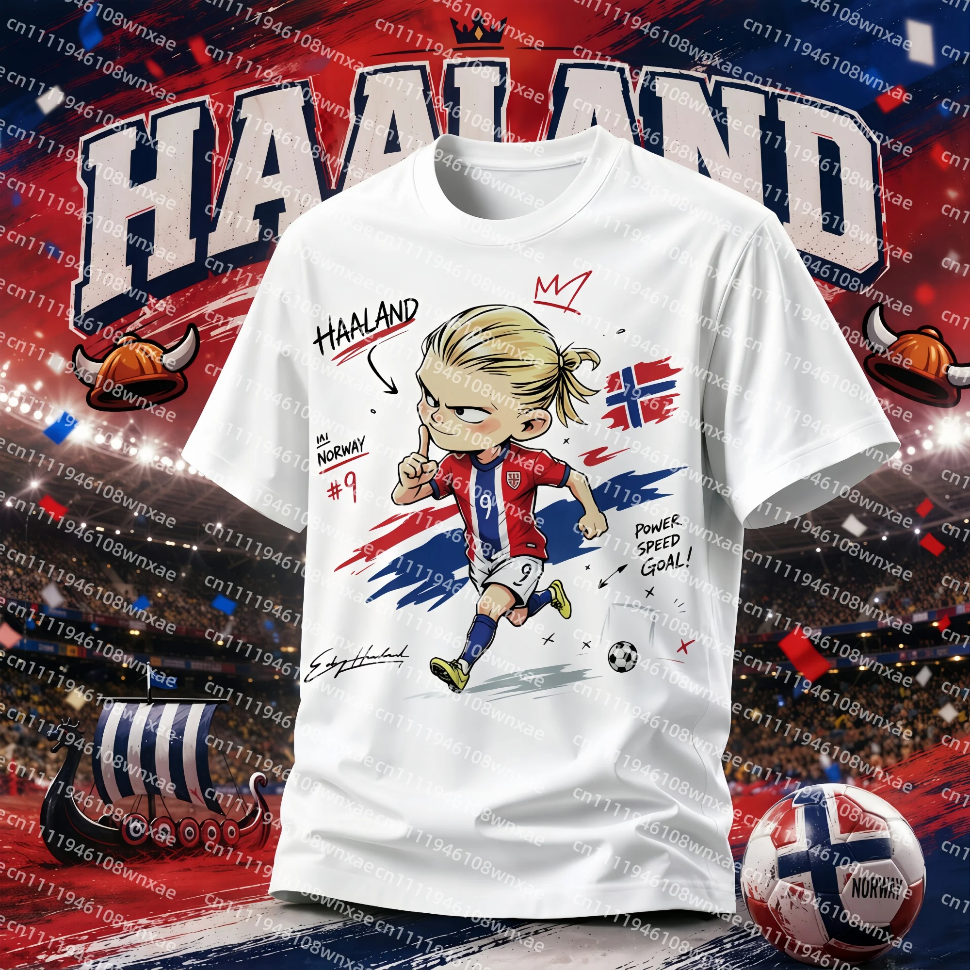 Men's Kids Cotton Cartoon Haaland Graphic Soccer Casual T-shirts Sweat-absorbent Boys Girls Crewneck Football Sports Jersey