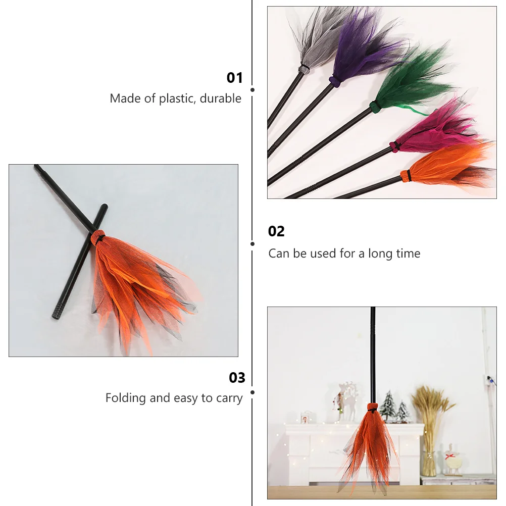 

5Pcs Flying Broom Props Bright Plastic Halloween Witch Broom Creative Folding Witch Prop for Party Decoration Halloween Prop
