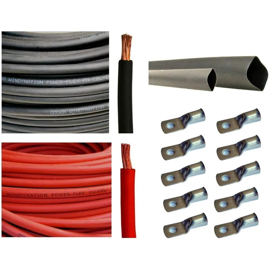 

2 AWG, 25 футов, черный и 25 футов, красный, чистая медь, сверхгибкий аккумуляторный сварочный кабель с 5 шт., 5 16 и 5 шт., 3 8, медный кабель L