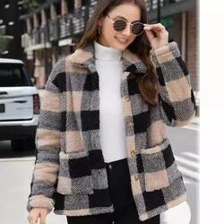 Plaid Plush Coat Versatile Long Sleeve Fashionable Casual Coat