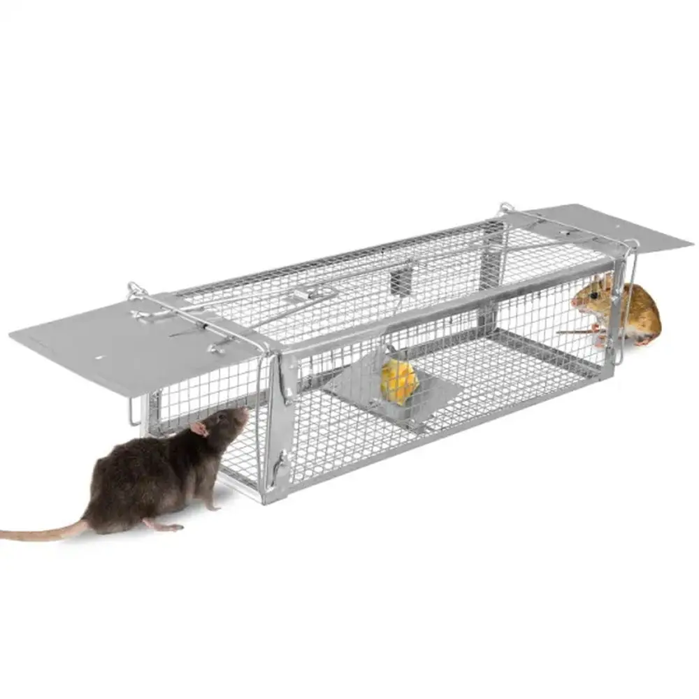 Dual Door Rat Trap Cage Humane Live Rodent Dense Mesh Trap Cage Zinc Electroplating Mice Mouse Control Bait Catch with 2 Detacha