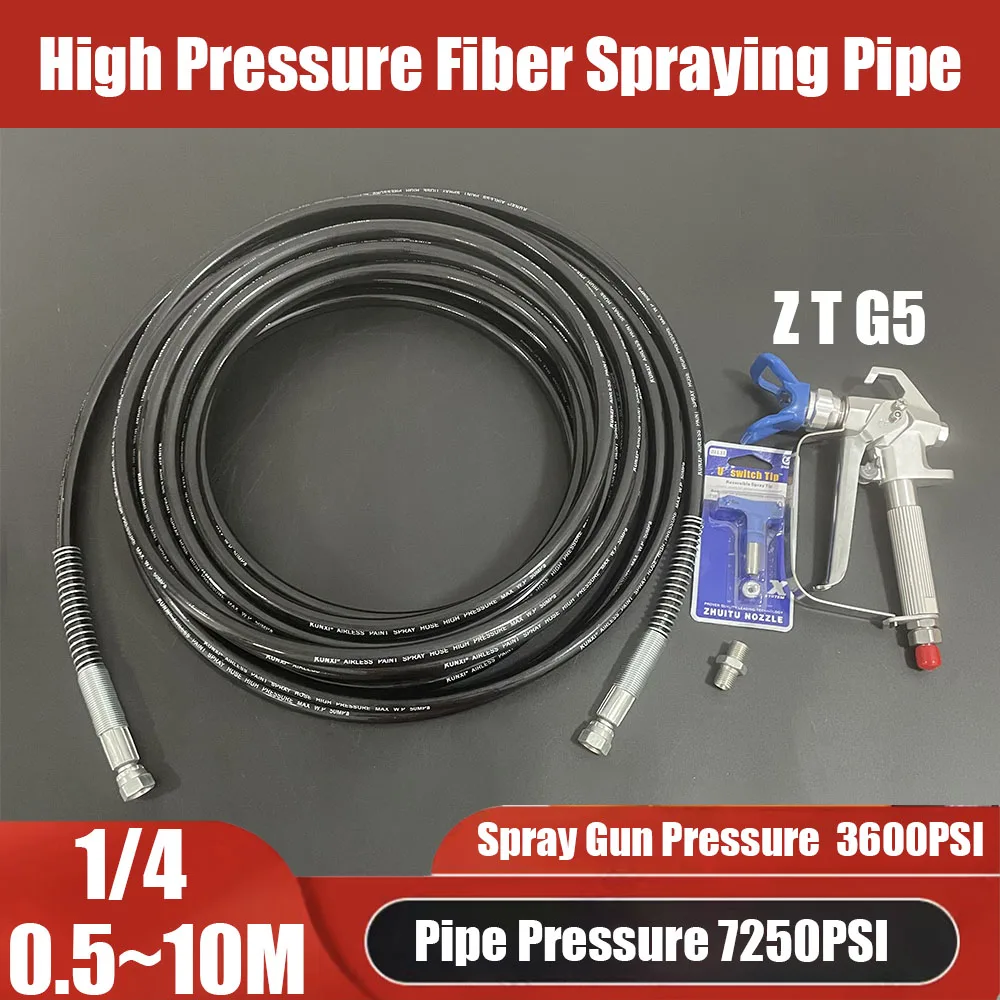 

Spray Hose Kit Spray Gun 1/4 BSP Double-Layer Fiber Nylon Tube Pressure 7250PSI, With 517 Tip And Tip Protection Device