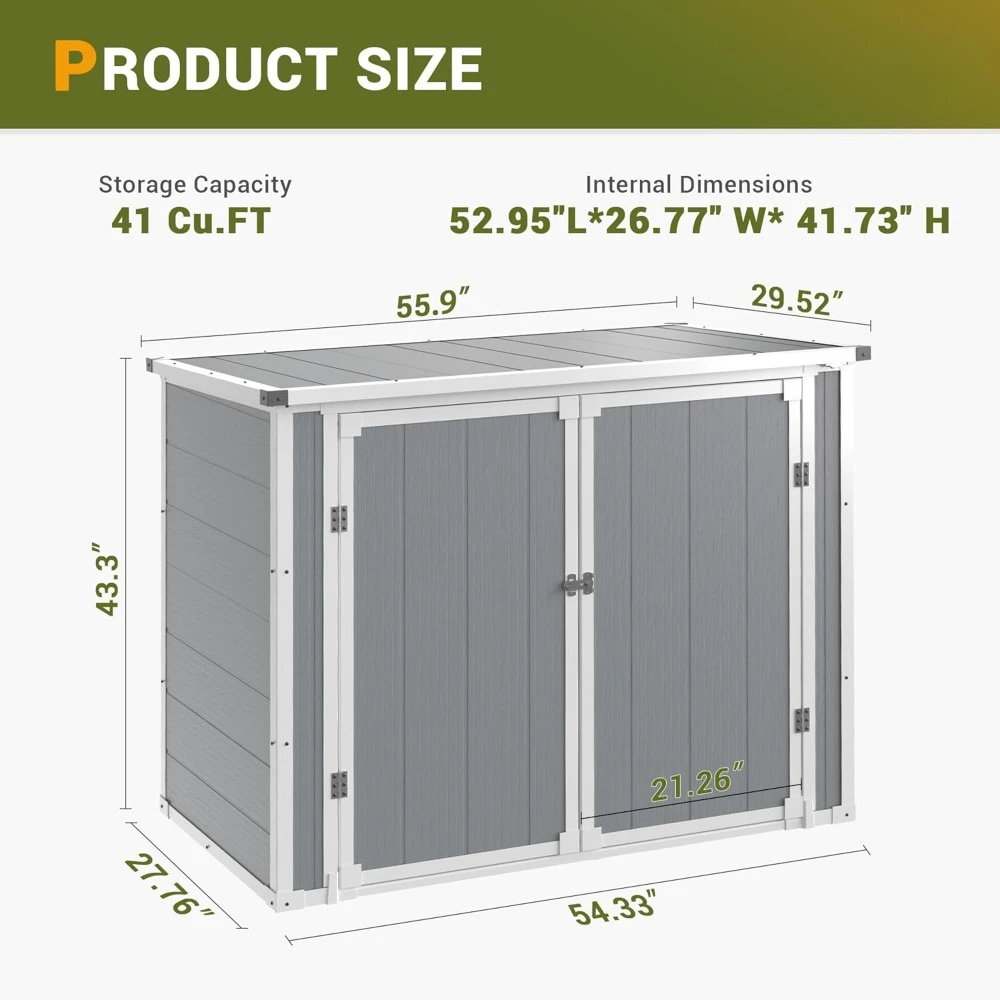 Horizontal Storage Shed Outdoor, Weatherproof Resin Storage Shed with Floor Thickened, Gas Spring, Lockable Doors