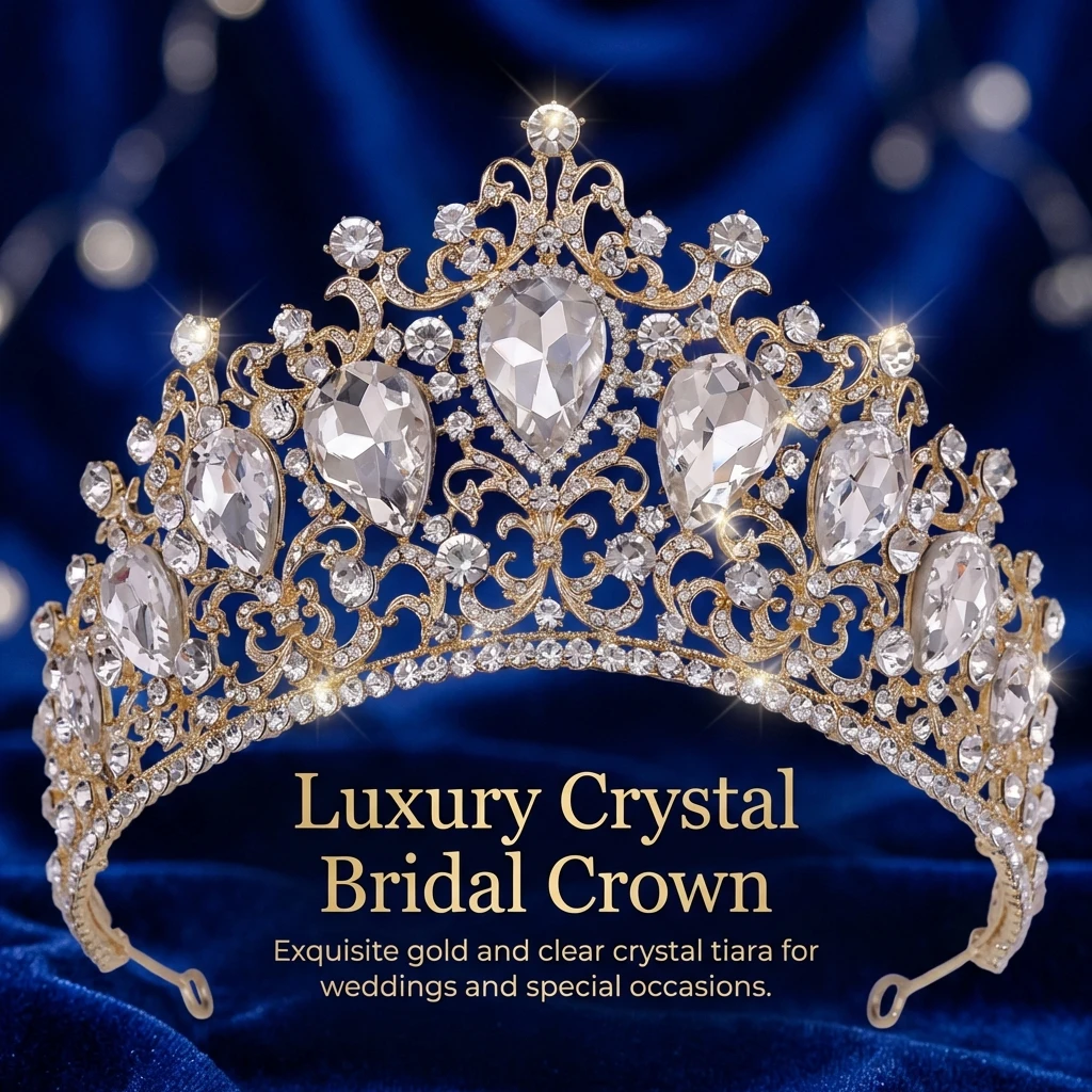

Барочная свадебная корона с блестящими кристаллами, тиара для невесты, женские украшения для волос, аксессуары для дня рождения, праздничный головной убор для невесты