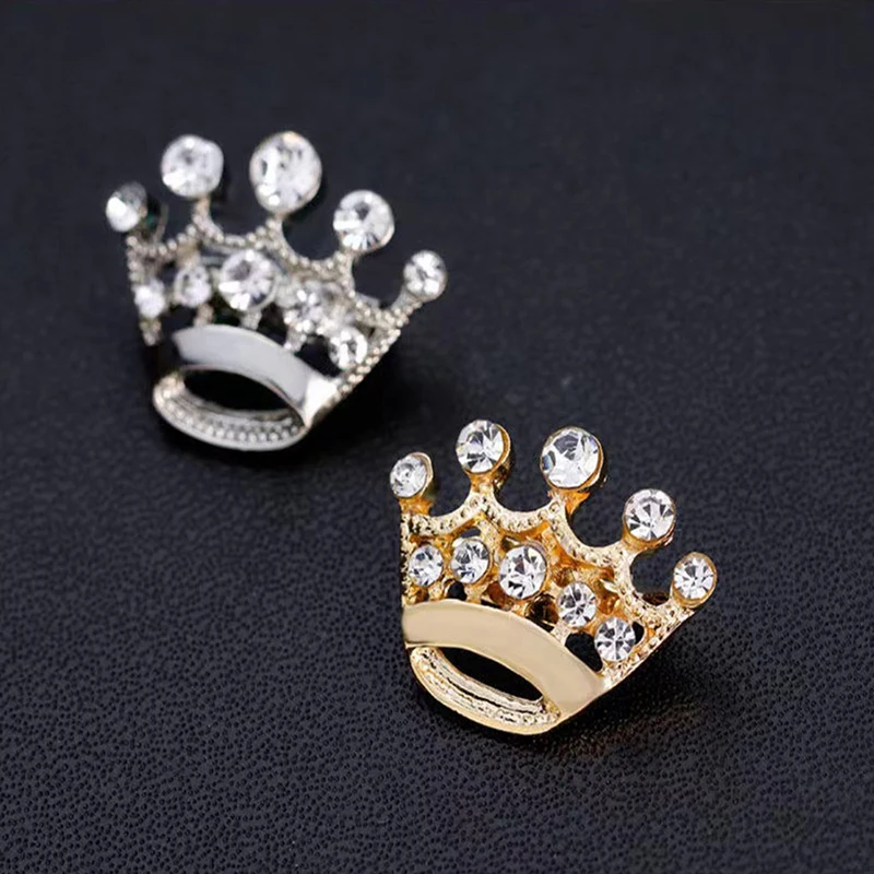 Style Small Crown Brooch Inlaid With Rhinestones Clothes Small Collar Pin Gold-plated Silver-plated Mini Pin