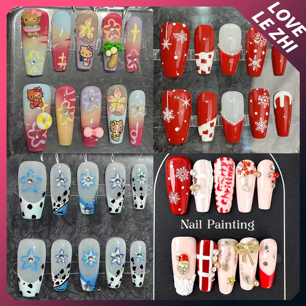 

Sanrioed Hello Kittys Long Ballet Handmade Press On Nails Cartoon Cute Christmas Luxury Diamond Full Cover Wearable Fake Nail