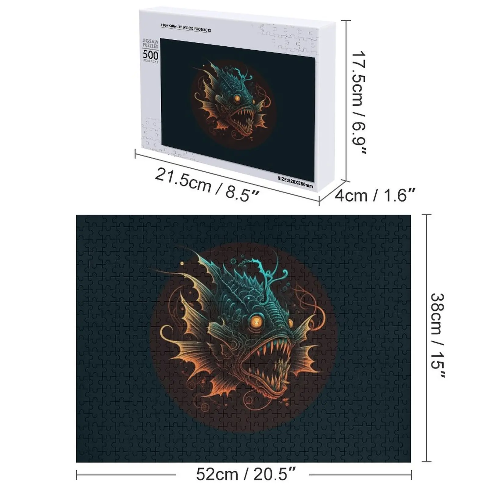 مخيف Anglerfish بازل قطع ألعاب شخصية أفكار هدية شخصية مخصصة الطفل مخصص الاطفال هدية لغز