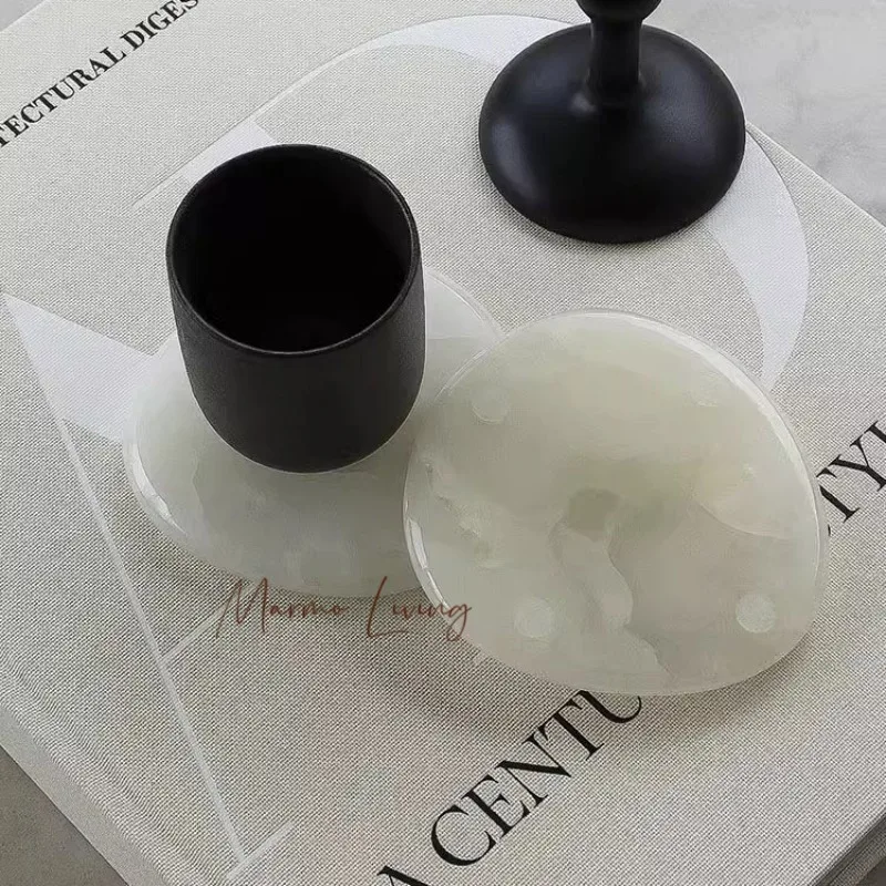 

French Natural Marble Storage Tray Designer Model Room Jewelry Storage Plate Cup Coaster Desktop Decoration