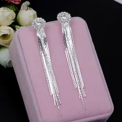 GRACE JUN Fashion Bridal Wedding Women's Clip on Earrings Cute Long Tassel Without Pierced Earrings Rhinestone Crystal Ear Clip