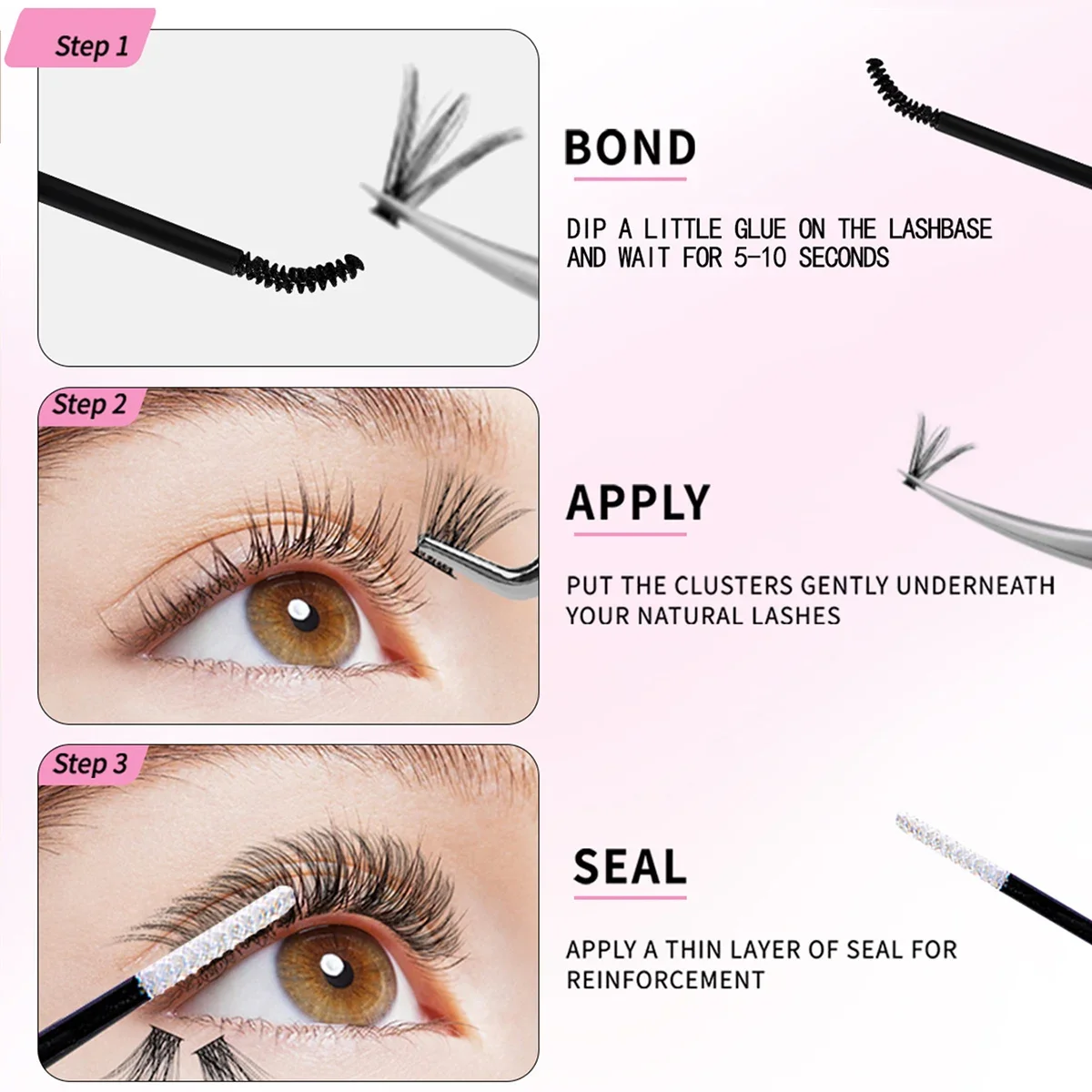 DlY Eyelash Extension Kit Individual Lashes Cluster D Curling Mix Lash Clusters With Lash Bond, Lash Remove And Tweezers