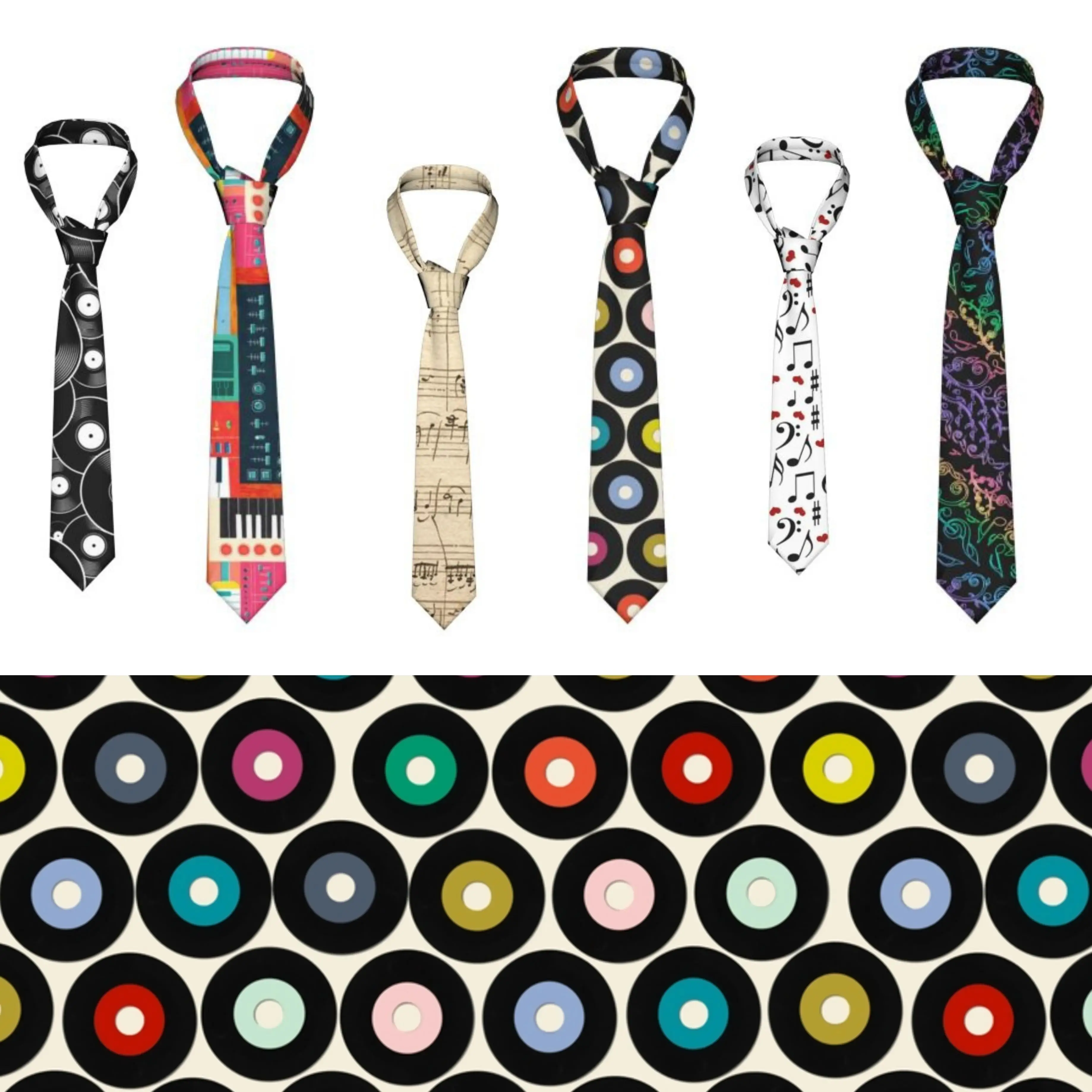 

Colorful Vinyl Records Tie Retro Pattern Shirt Design Neck Ties Office Polyester Silk Accessories For Men Cravat