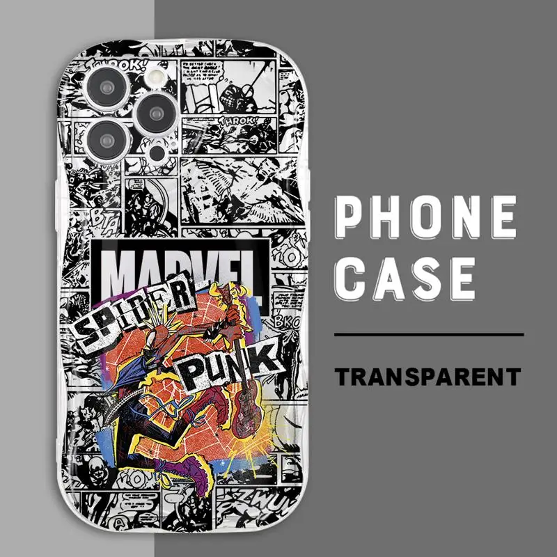 Silicone Wave Phone Case for iPhone 15 14 13 12 11 pro Max XS XR X 7 8 6 plus Shockproof Marvel Spider-Man Punk Curly Soft Cover