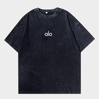 Alo men's and women's washed and aged T-shirts American retro pure cotton short-sleeved T-shirts high-quality luxury brand