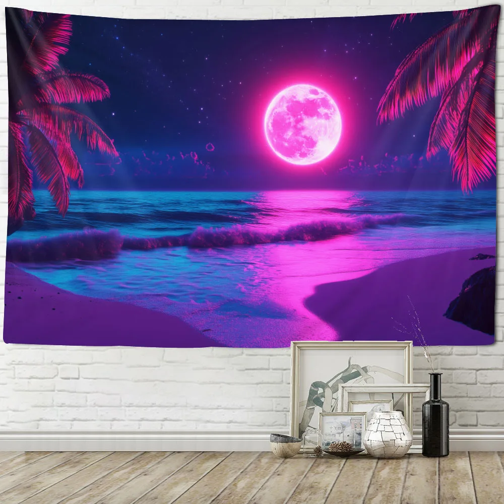 

Sea Starry Sky Tapestry Coconut Tree Landscape Wall Hanging Multi Size Living Room Hotel Sofa Featured Wall Decoration