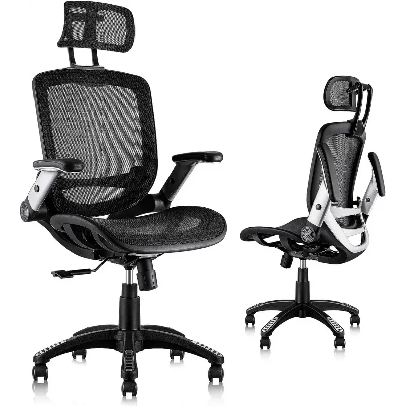

QWErgonomic Mesh Office Chair,High Back Desk Chair-Adjustable Headres with Flip-Up Arm,Tilt Function,Lumbar Support and PU Wheel