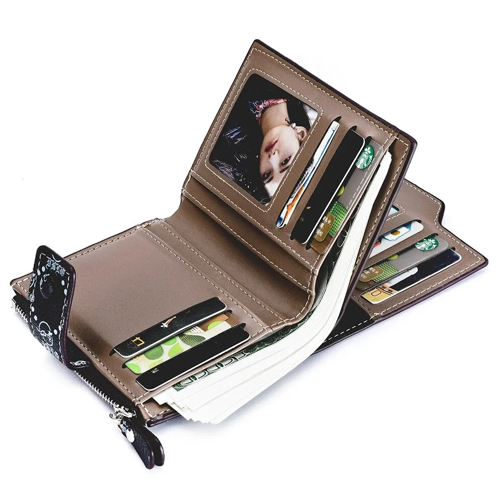 New Old Flower Multifunctional Wallet Men\'s Short Vertical Buckle Zipper Retro Wallet