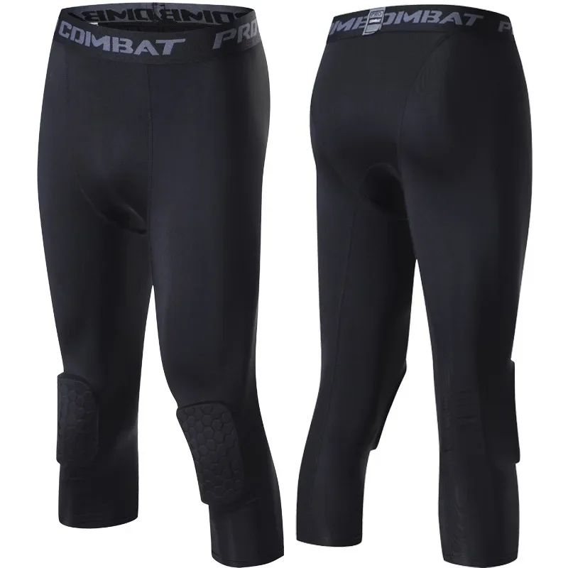 Pantaloni da allenamento al polpaccio con compressione Legging da uomo Collant da corsa Solido Basket Pantaloni da allenamento elastici in vita ad asciugatura rapida da uomo