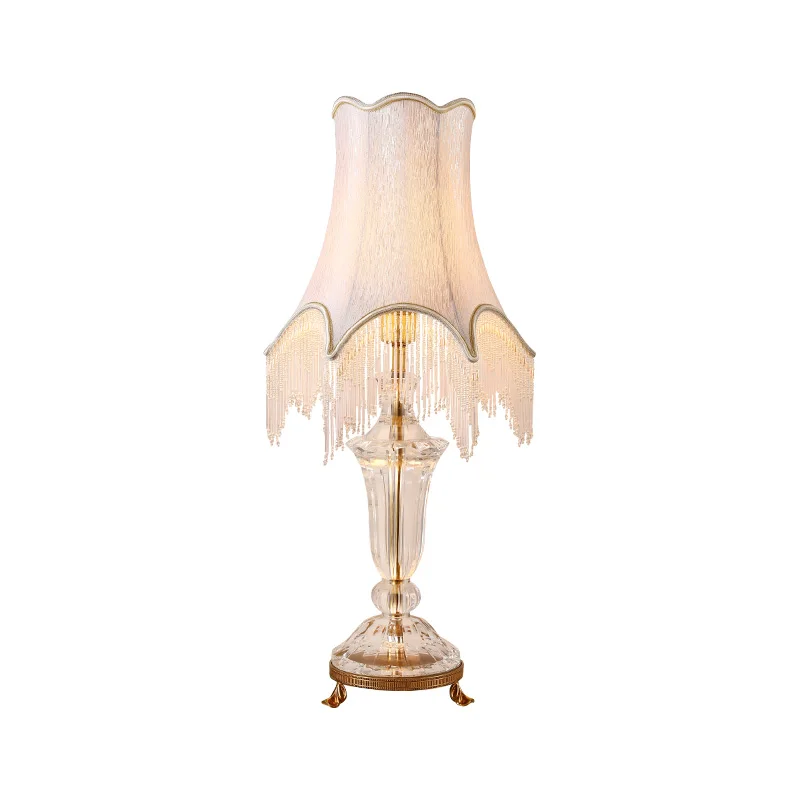 Luxury European Crystal Fabric Lamp Shade Bedroom Bedside Lamp Warm Art Hotel Decorative Bedside Desk Lamp