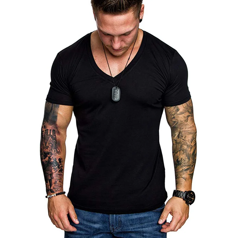 2024 New Men\'s T-shirt Multi color Fitness Men\'s T-shirt V-neck Men\'s T-shirt Casual Sports T-shirt