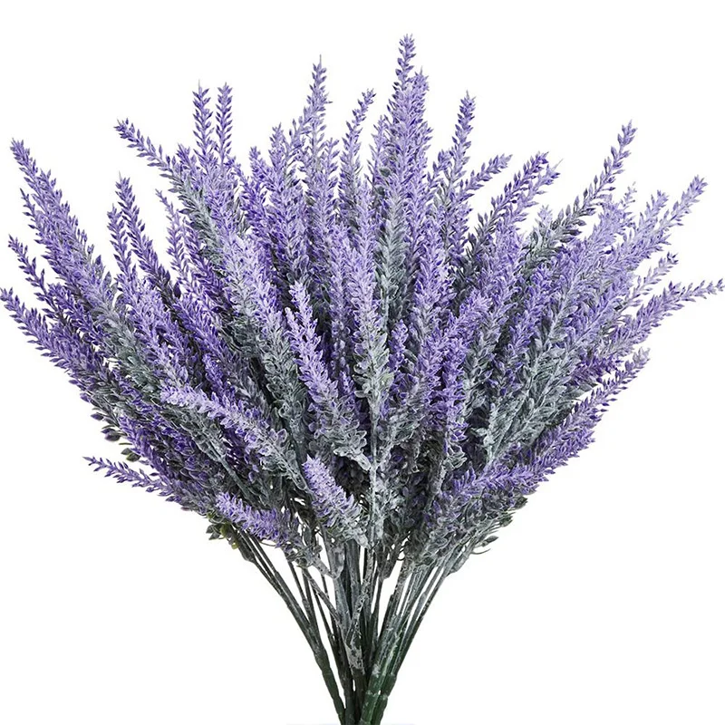 Artificial Flowers Flocked Plastic Lavender Bundle Fake Plants Wedding Bridle Bouquet Indoor Outdoor Home Kitchen Office Table