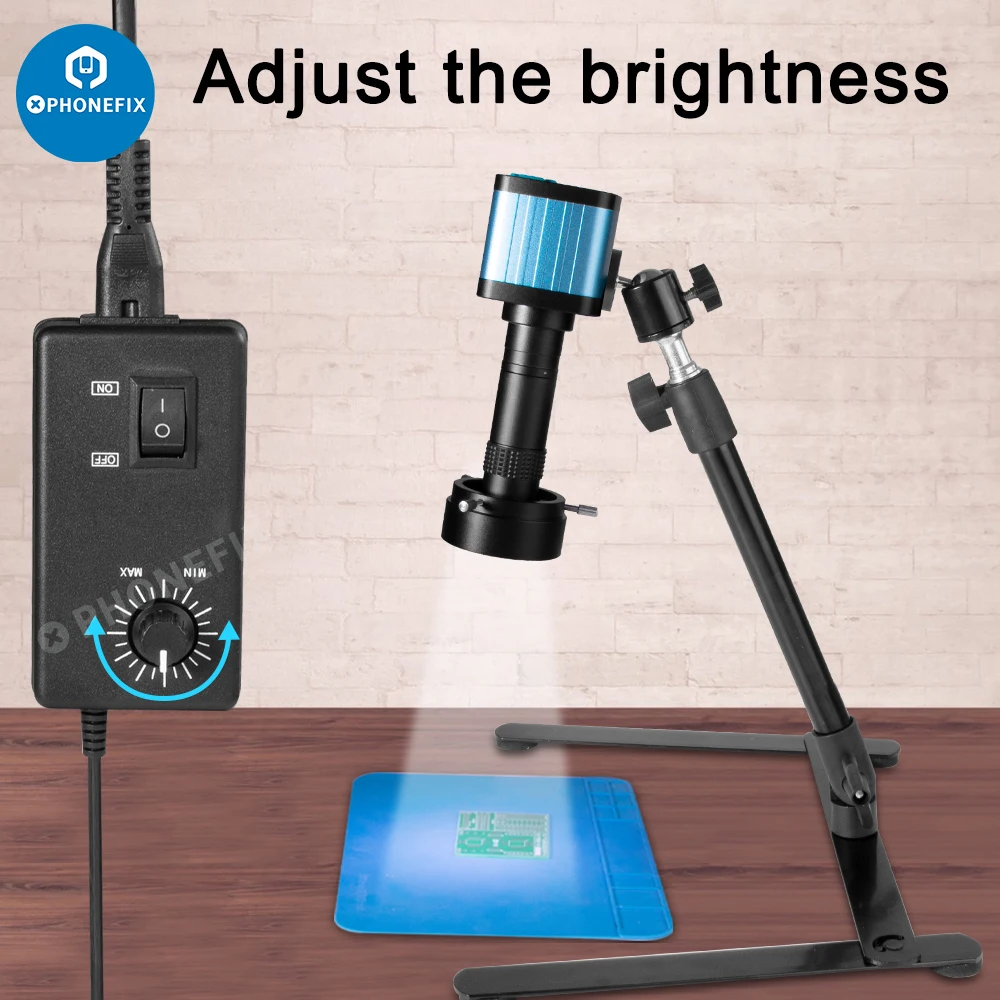 4K HD Industrial Digital Camera Set with 1-130X Zoom C-mount Lens Fortable Overhead Tripod Holder for Soldering Repair