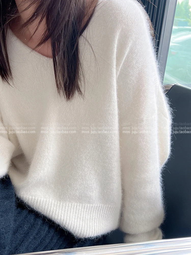 Autumn Winter New Cashmere Sweater Women's Clothing 100% Pure Wool V-Neck Knitted Pullover Casual Base Sweater Fashion Korean