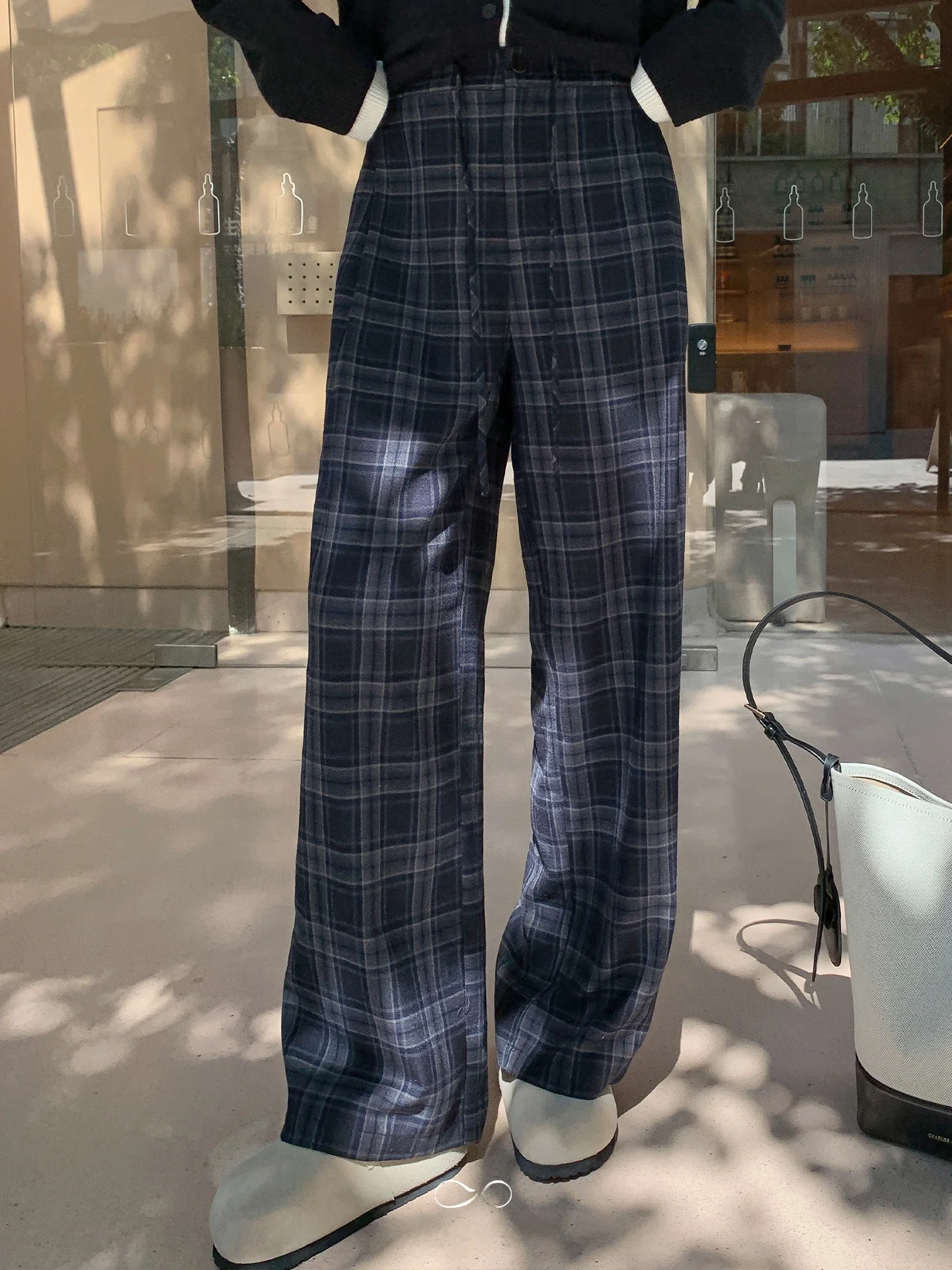 

Женские брюки Maixi больших размеров в американском ретро-стиле, повседневные, широкие, в клетку, осенние, свободные, прямые, с высокой талией