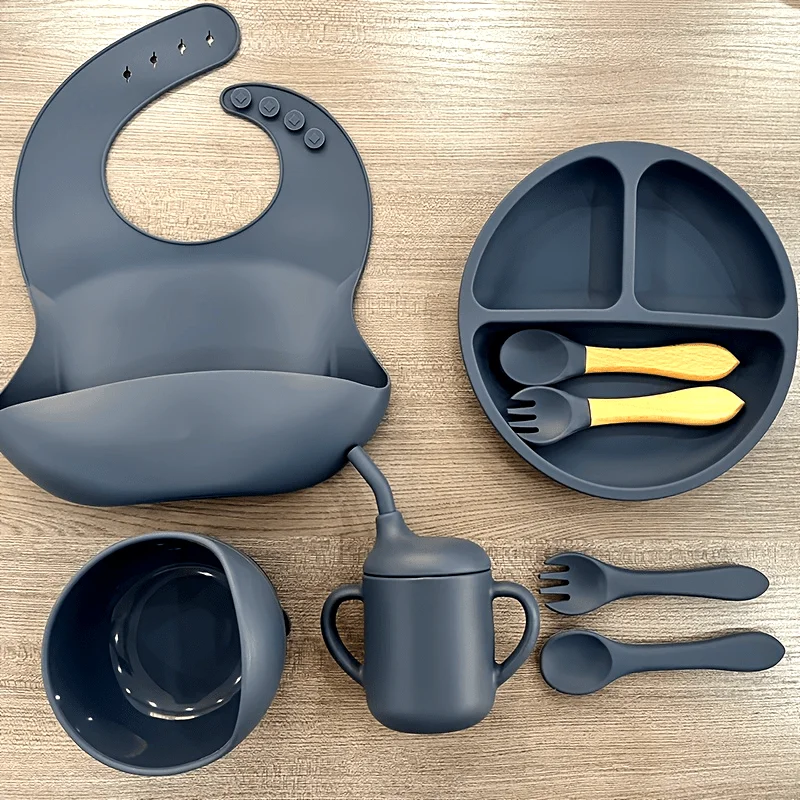 

Silicone Baby Feeding Set For 0 to 3 Years Suction Plate Soft Bowl Spoons Forks Adjustable Bib Snack Cup Self Feeding Supplies