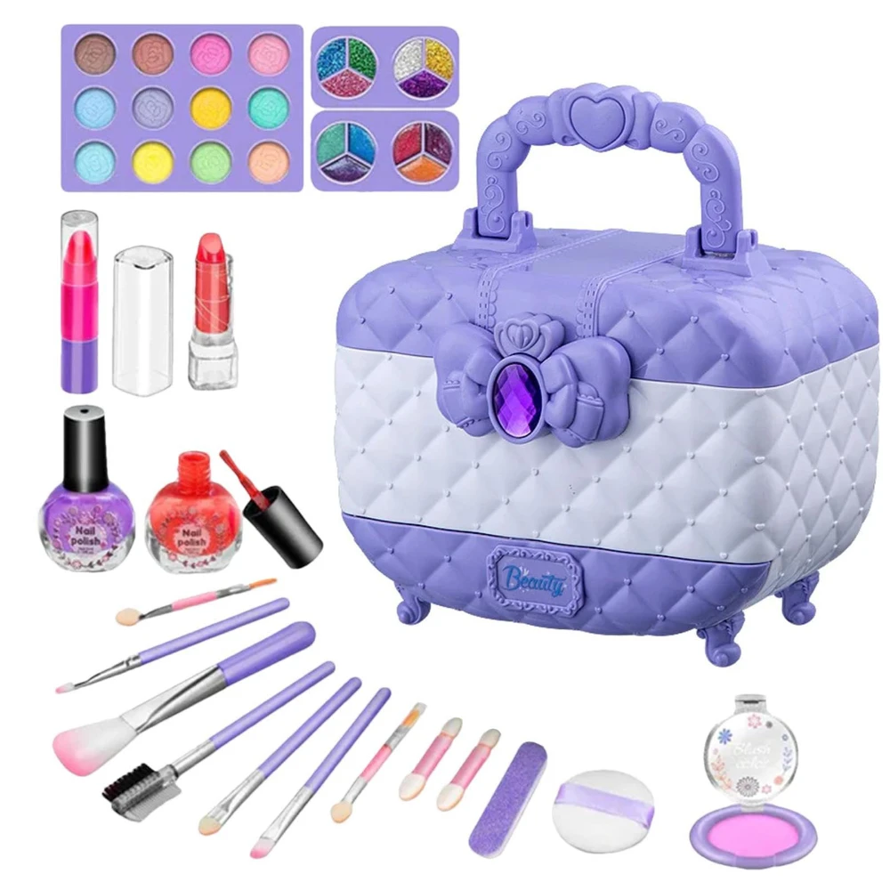 WizKidz Kids Makeup Kit Washable Purple Makeup Box Set - Accessories Toddler Makeup Case Ages 3 + Full Purple Make-up for Girls