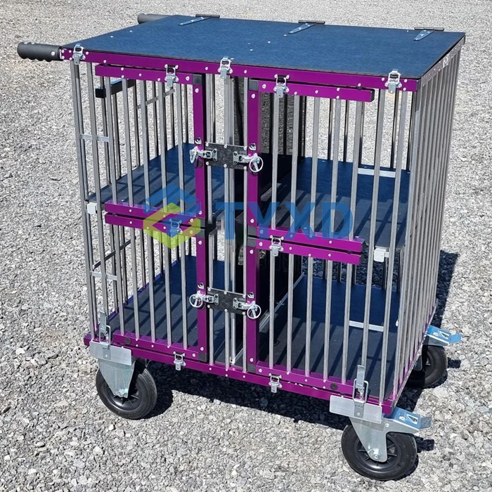

Silver Four-Berth Aluminum Pet Show Cart Large and Medium Size Collapsible Dog Trolley with Animal Pattern and Button Closure