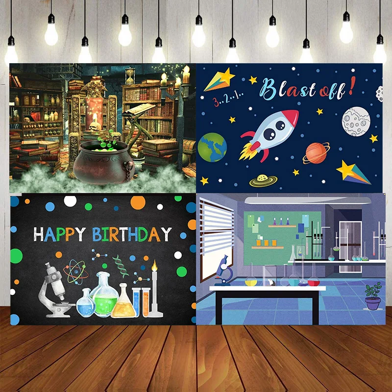 Scientific Chemical Science Mad Science Fun Scientist Happy Birthday Party Photography Backdrop Background Banner Decoration