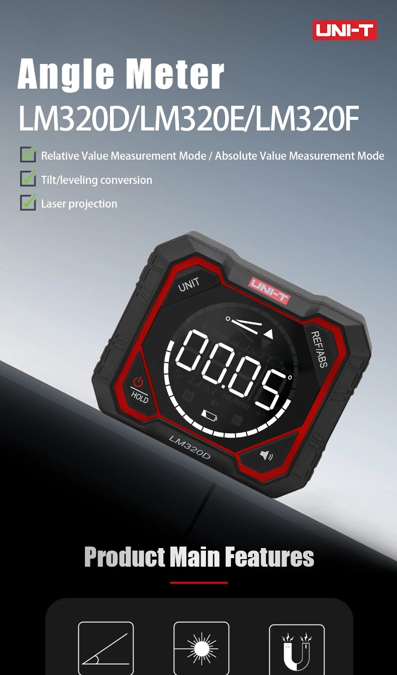 UNIT LM320F Laser-Digitalwinkelmesser, Neigungsmesser, 3-Linien-Laser-Nivelliergerät, Box-Typ, Typ-C-Ladefunktion, Winkelmesser für den Heimgebrauch – Detail 1