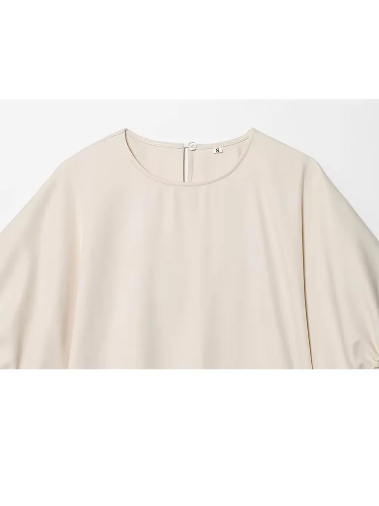 HH, camisa con cordones y cuello redondo con mangas abullonadas y botones a la moda para mujer + pantalones ajustados con cordón de cintura alta, conjunto liso de 2 piezas