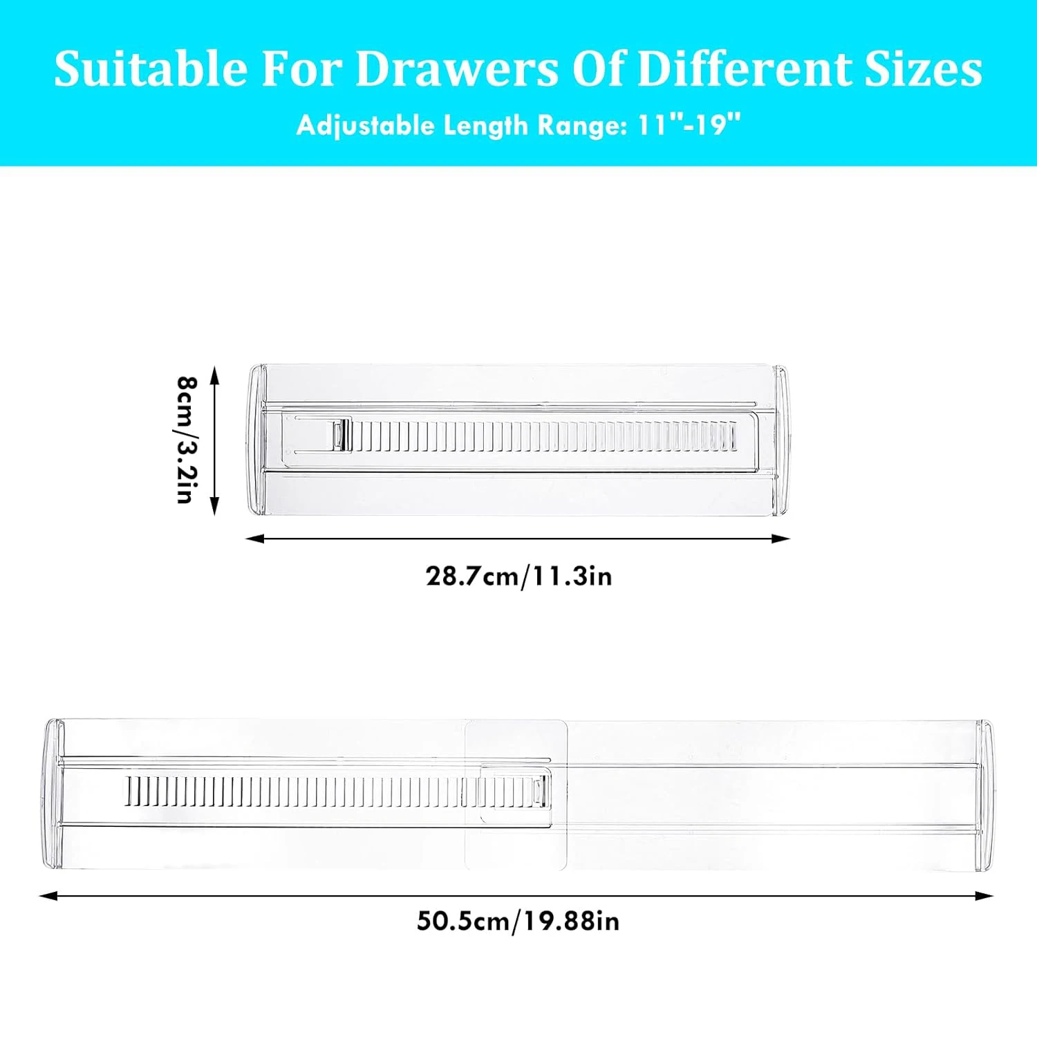 فواصل الأدراج، 12 عبوة من منظم الأدراج القابل للتعديل، منظم خزانة شفاف قابل للتوسيع لتخزين أدوات المطبخ للملابس
