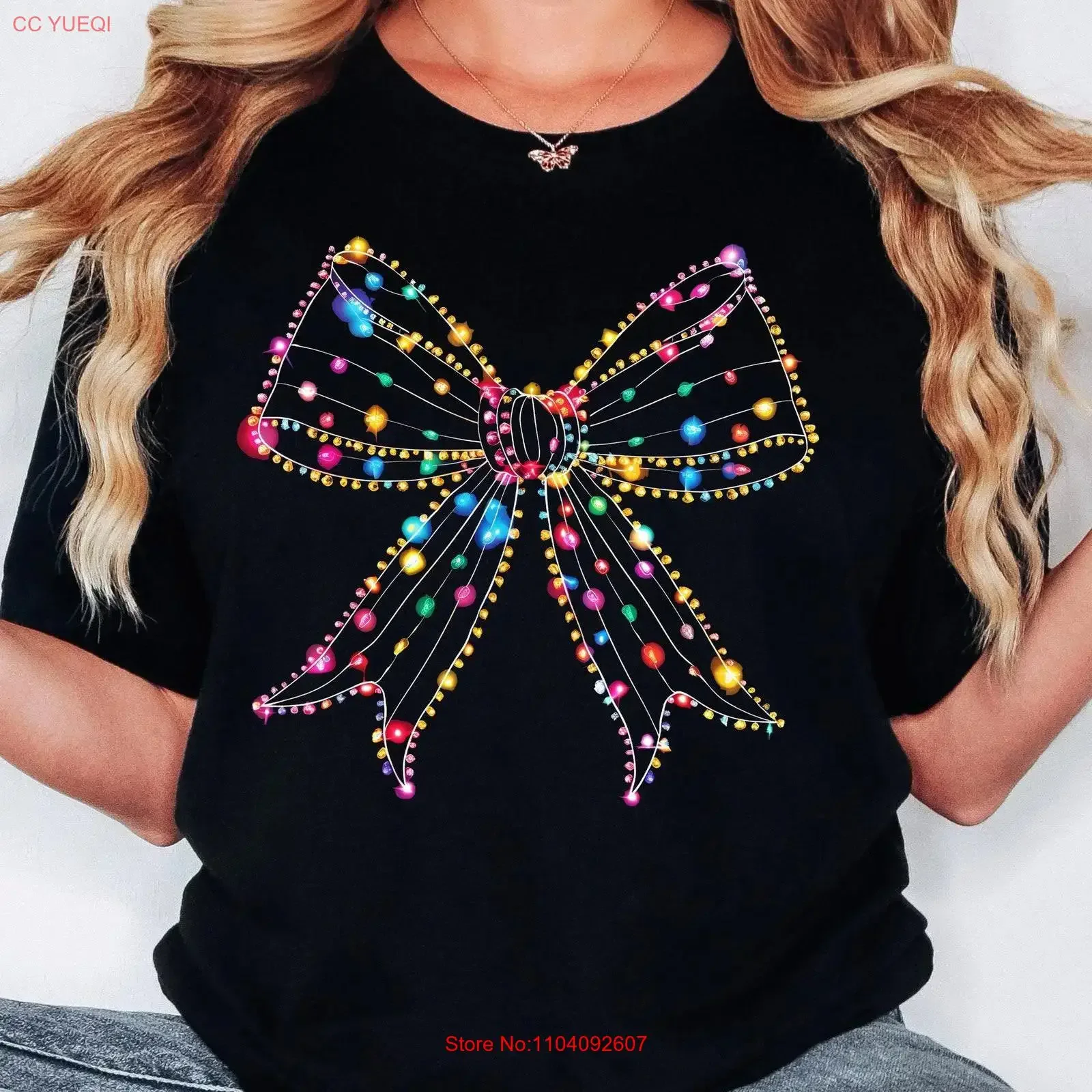 Christmas Lights Coquette Bow T Shirt Women's SweaT Retro Holiday Sweater Merry Bright Crewneck vintage Washed Soft Casual