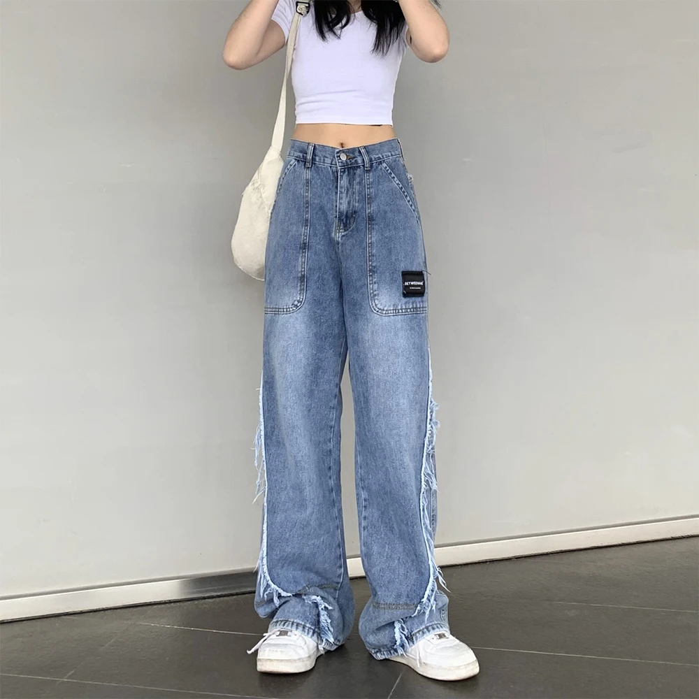 Vintage Jeans Woman  Women's Jeans 2023 Trend Denim Streetwear Korean Fashion Female Clothing Pants Clothes High Waist Blue